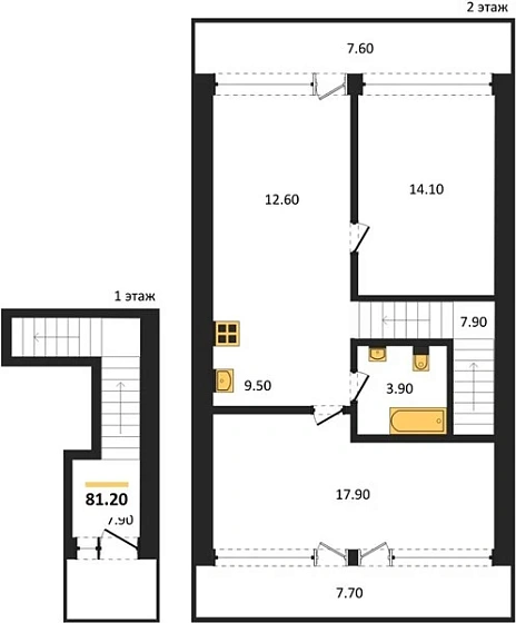 Апартаменты 2-комн. 81.2 кв. м