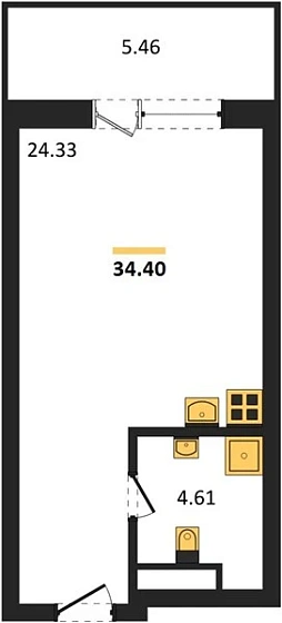 Апартаменты Студия 34.4 кв. м