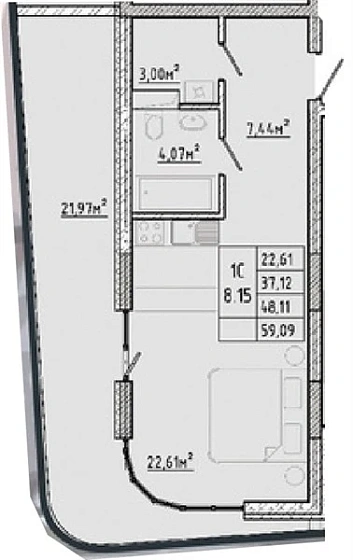 Квартира Студия 48.11 кв. м