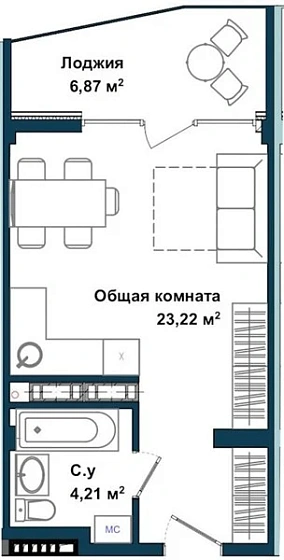 Апартаменты Студия 33.6 кв. м