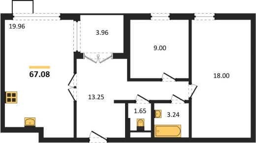 Квартира 2-комн. 67.08 кв. м