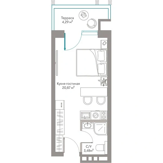 Квартира Студия 28.64 кв. м