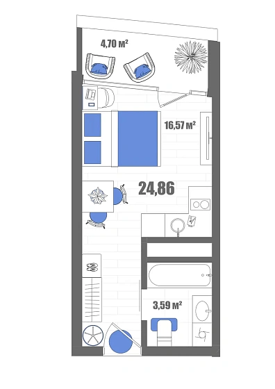 Апартаменты Студия 24.86 кв. м