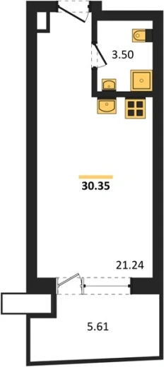 Апартаменты Студия 30.35 кв. м