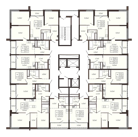 Квартира 2-комн. 56.52 кв. м