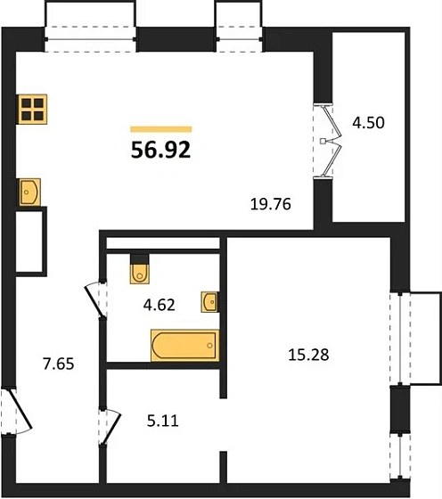 Квартира 1-комн. 56.92 кв. м