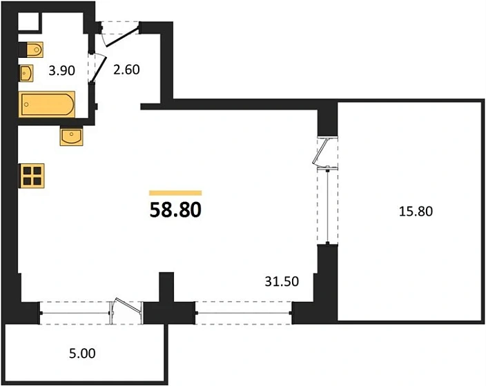 Апартаменты Студия 58.8 кв. м