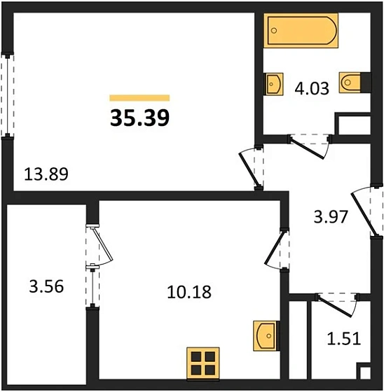 Квартира 1-комн. 35.39 кв. м