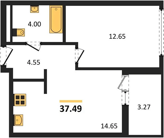 Квартира 1-комн. 37.49 кв. м