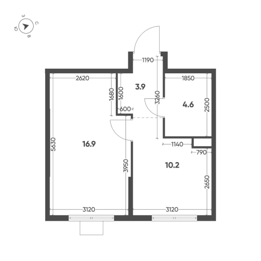 Квартира 1-комн. 35.6 кв. м