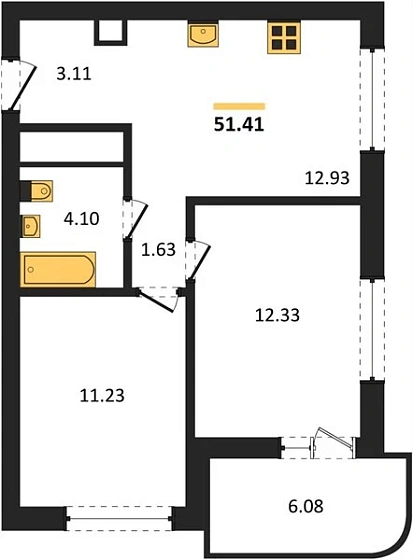 Квартира 2-комн. 51.41 кв. м