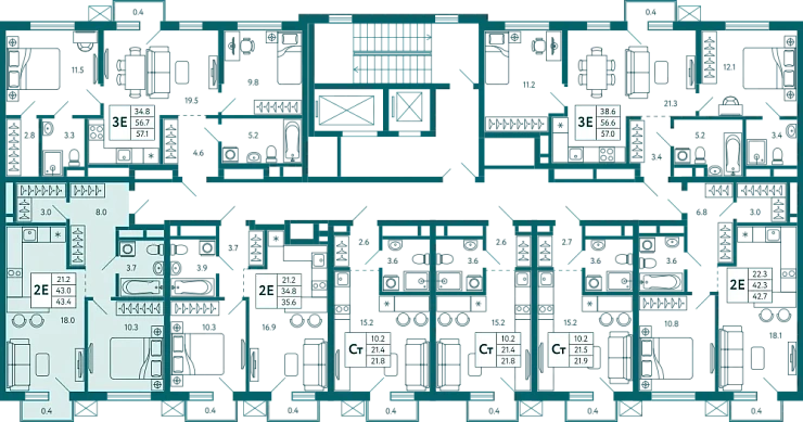 Квартира 1-комн. 43.5 кв.м