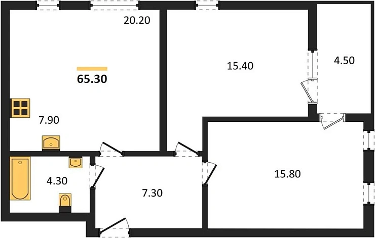 Квартира 2-комн. 65.3 кв. м