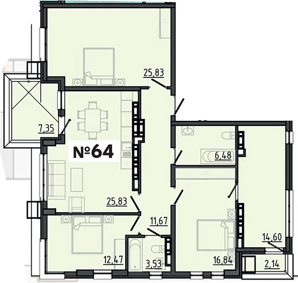 Квартира 4-комн. 112.79 кв. м