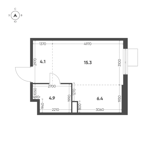 Квартира Студия 30.7 кв. м