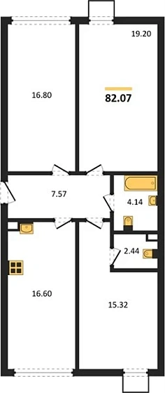 Квартира 3-комн. 82.07 кв. м