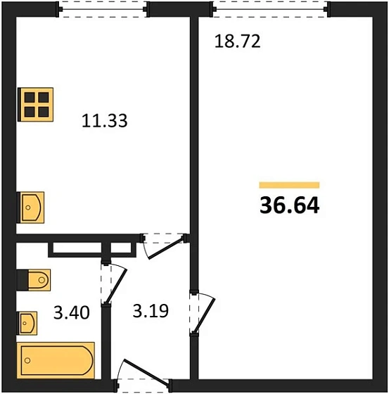 Квартира 1-комн. 36.64 кв. м