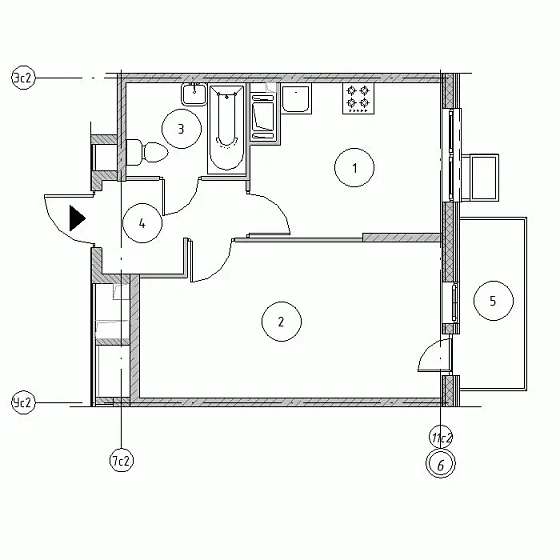Квартира 1-комн. 36.55 кв. м