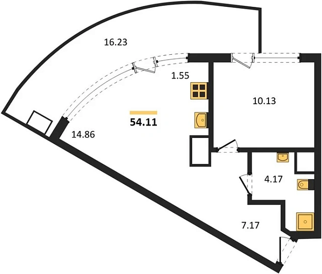 Апартаменты 1-комн. 54.11 кв. м