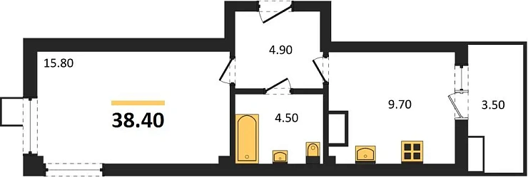 Квартира 1-комн. 38.4 кв. м