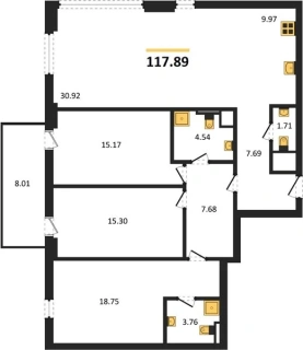 Квартира 4-комн. 117.89 кв. м