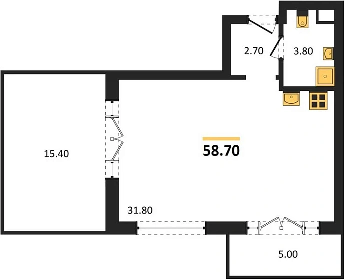 Апартаменты Студия 58.7 кв. м