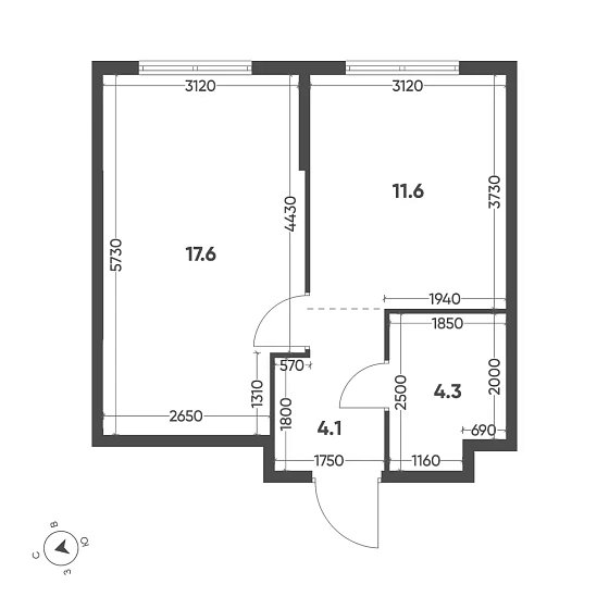 Квартира 1-комн. 37.6 кв. м