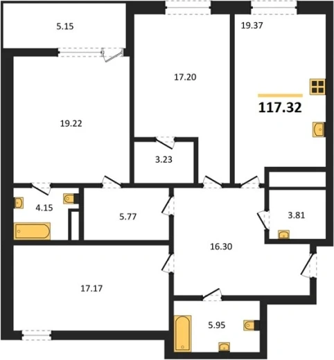 Квартира 3-комн. 117.32 кв. м