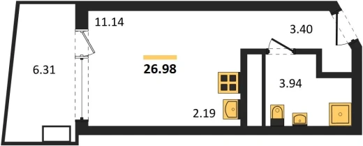Апартаменты Студия 26.98 кв. м