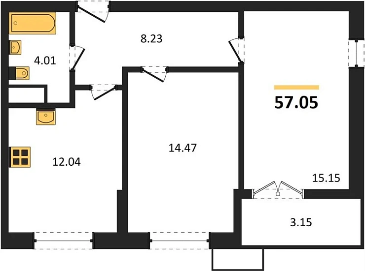 Квартира 2-комн. 57.05 кв. м