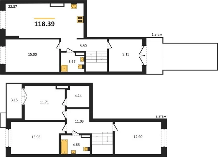 Квартира 4-комн. 118.39 кв. м