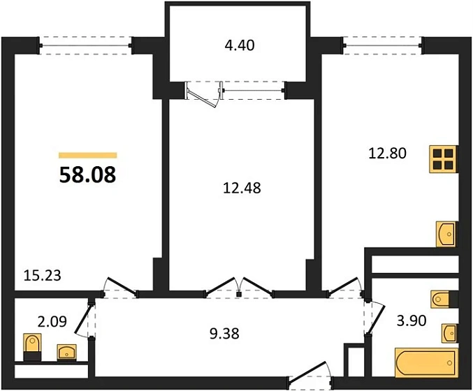 Квартира 2-комн. 58.08 кв. м