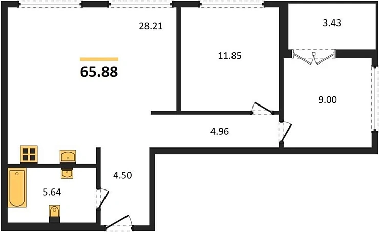 Квартира 2-комн. 65.88 кв. м
