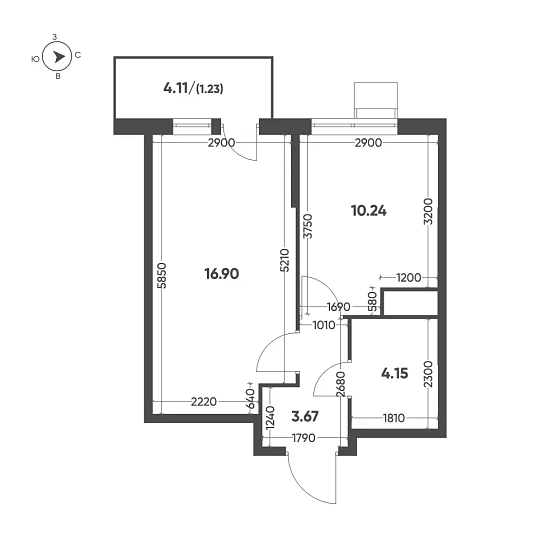 Квартира 1-комн. 36.19 кв. м