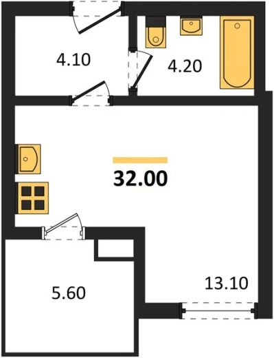 Квартира Студия 32 кв. м