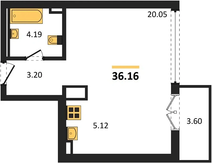 Квартира Студия 36.16 кв. м