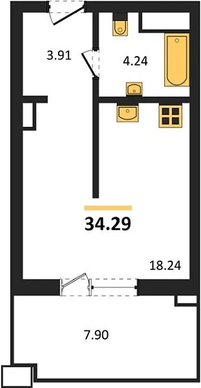 Апартаменты Студия 34.29 кв. м