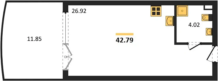 Апартаменты Студия 42.79 кв. м