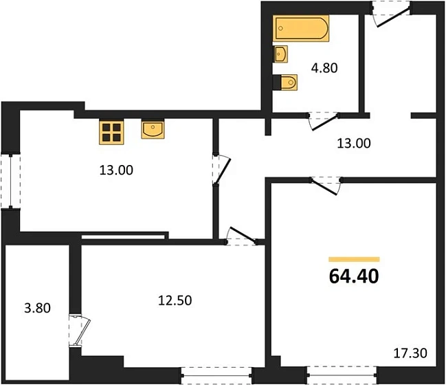 Квартира 2-комн. 64.4 кв. м