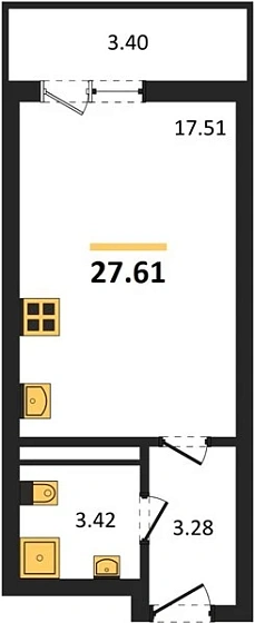 Квартира Студия 27.61 кв. м