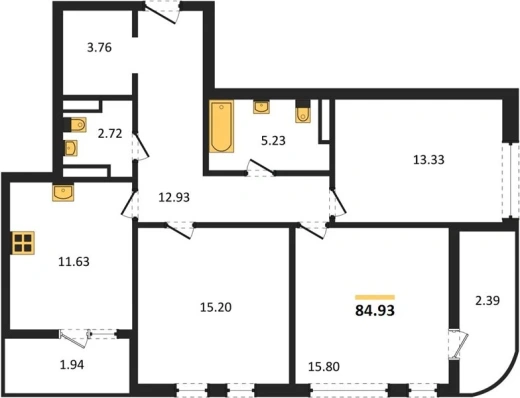 Квартира 3-комн. 84.93 кв. м