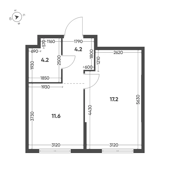 Квартира 1-комн. 37.2 кв. м