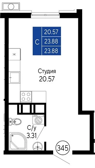Квартира Студия 23.88 кв. м