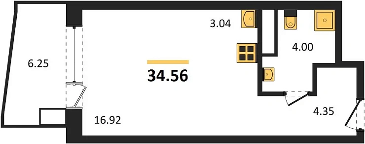 Апартаменты 1-комн. 34.56 кв. м