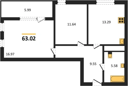 Квартира 2-комн. 63.02 кв. м