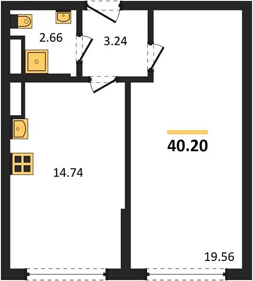 Квартира 1-комн. 40.2 кв. м