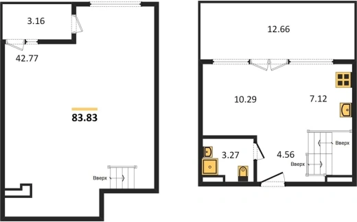 Квартира 1-комн. 83.83 кв. м