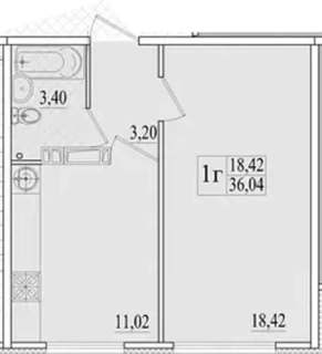 Квартира 1-комн. 36.04 кв. м