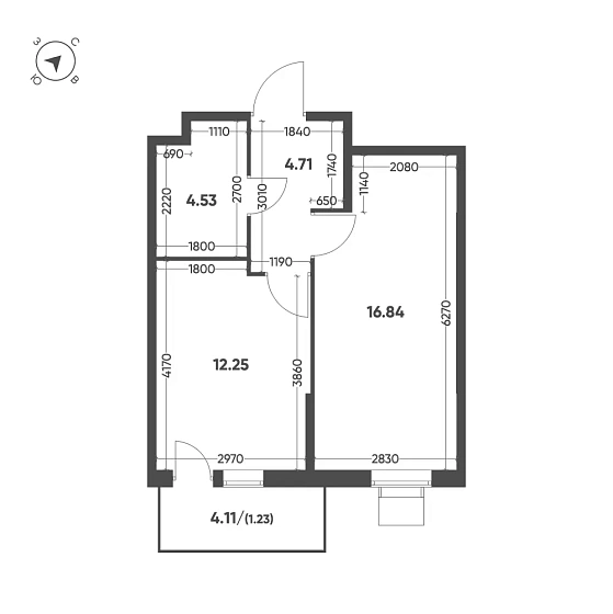 Квартира 1-комн. 39.56 кв. м