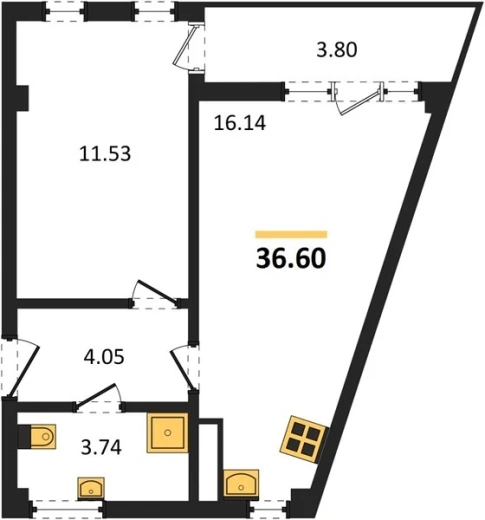 Квартира 1-комн. 36.6 кв. м